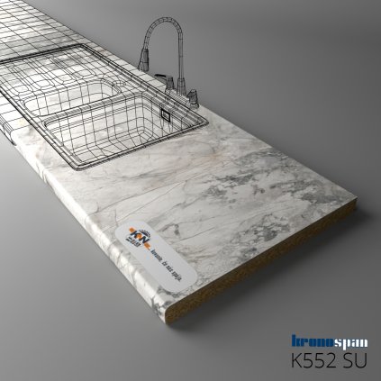 KRONOSPAN - Pracovná doska - K552 SU - ABS - White Iceberg Marble - 4100 x 900 x 38 mm