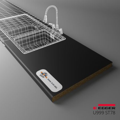 EGGER - Pracovná doska - U999 ST78 - Čierna - 38 mm