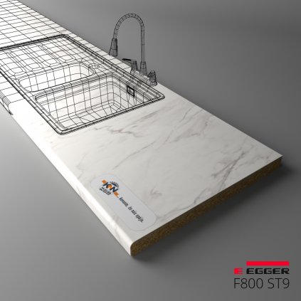 EGGER - Pracovná doska - F800 ST9 - Mramor krištálový - 38 mm