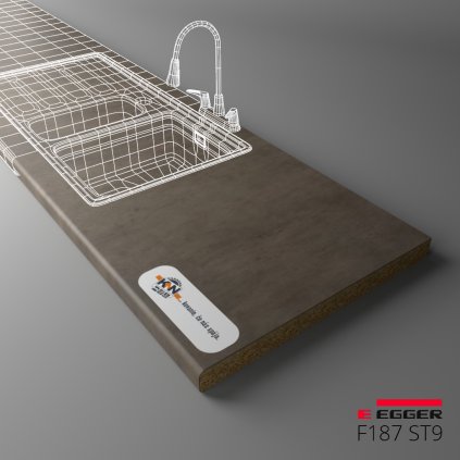 EGGER - Pracovná doska - F187 ST9 - Beton chicago tmavo šedý - 38 mm