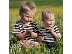 Tričko ze směsi merina a lyocelu: proužek bílá/čokoládově hnědá