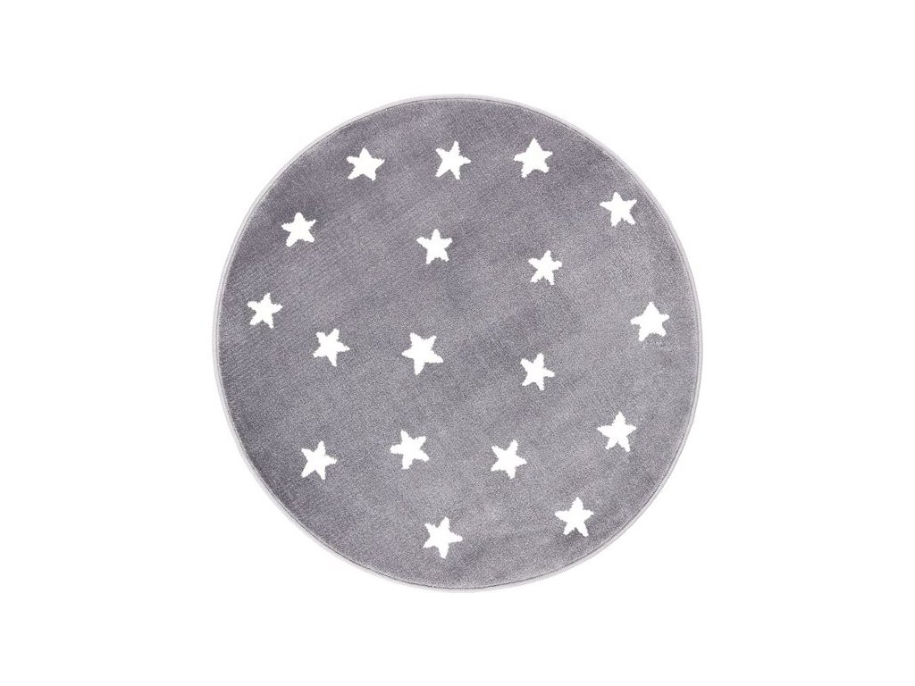 Dětský kulatý koberec Agnella Soft Hvězdy šedý - Kobercový ráj