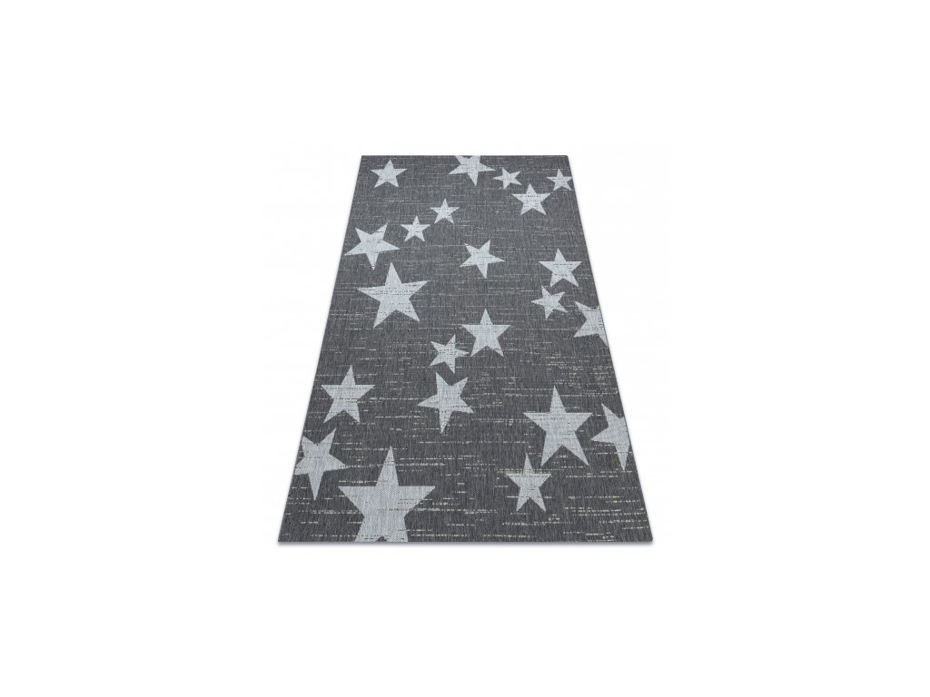 Kusový koberec Sisal  FLAT 48699392 Hvězdy šedý / bílý