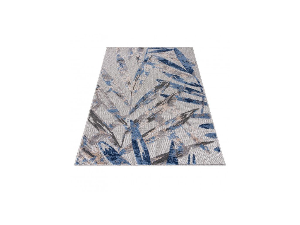 Moderní kusový koberec AVENTURA EC68B Listí palmy šedý modrý