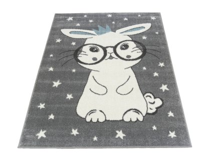 Dětský kusový koberec Lima 9377C Králíček Brýle šedý krémový