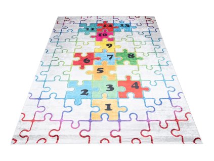 Dětský kusový koberec vhodný k praní BAMBINO 2673 Puzzle Číslice pogumovaný krémový barevný2