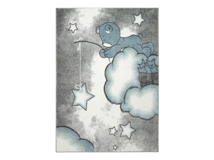 Dětský kusový koberec Lima 1295A Medvídek Mráčky Nebe krémový modrý (Rozměr 80x150 cm)
