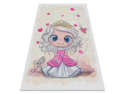 Dětský kusový koberec vhodný k praní BAMBINO 43020 Královna Princezna krémový růžový (Rozměr 80x150 cm)