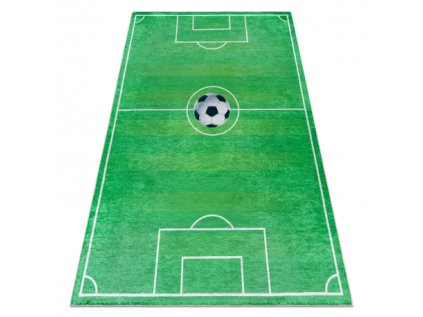 Dětský kusový koberec vhodný k praní BAMBINO 9731 Fotbalové hřiště Fotbalový balón zelený (Rozměr 80x150 cm)