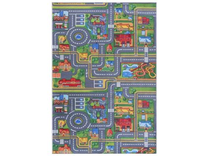 Dětský kusový koberec FLANNEL PRINTED B 529 Město Ulice šedý zelený5