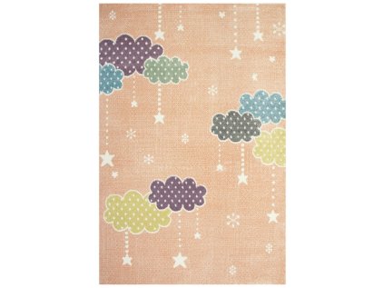 Dětský kusový koberec Lima B069A Hvězdy mráčky růžový (Rozměr 120x170 cm)