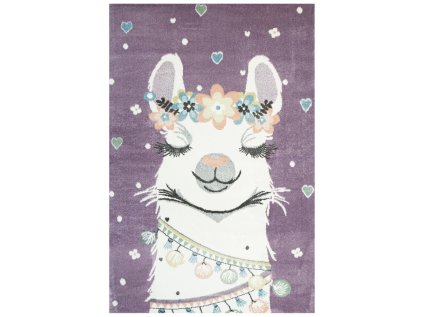 Dětský kusový koberec Lima C882B Lama fialový krémový (Rozměr 100x150 cm)