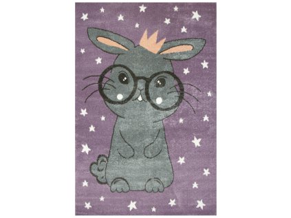 Dětský kusový koberec Lima 9377C Králíček Hvězdičky fialový šedý (Rozměr 100x150 cm)