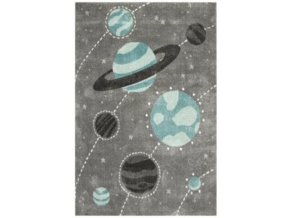 Dětský kusový koberec Lima F495A Planety Vesmír šedý modrý (Rozměr 120x170 cm)