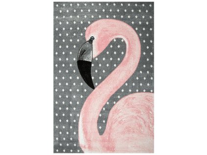 Dětský kusový koberec Lima 1206A Plameňák šedý růžový (Rozměr 120x170 cm)