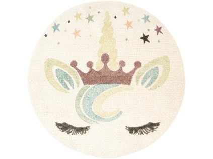 Dětský kulatý koberec Lima B070A Jednorožec krémový (Rozměr průměr 140 cm)
