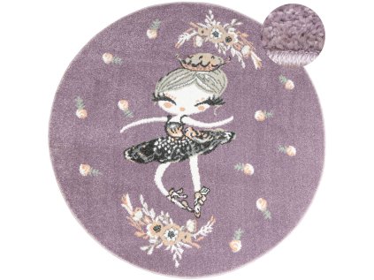 Kulatý dětský koberec Lima G938A Baletka Princezna fialový (Rozměr průměr 140 cm)