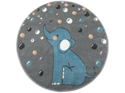 Kulatý dětský koberec Lima G965A Slůně Slon šedý modrý (Rozměr průměr 140 cm)