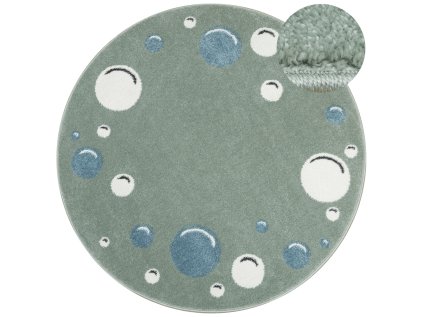 Kulatý dětský koberec Lima M041A Bubliny Baňky zelený krémový (Rozměr průměr 140 cm)