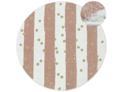 Kulatý dětský koberec Lima M044A Pruhy Tečky krémový růžový (Rozměr průměr 140 cm)