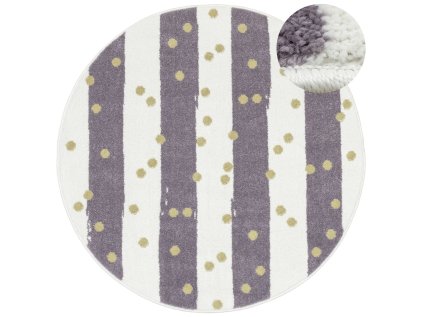 Kulatý dětský koberec Lima M044A Pruhy Tečky krémový fialový (Rozměr průměr 140 cm)