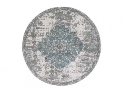 Kulatý koberec VALLEY D889B Klasický modrý bílý (Rozměr průměr 80 cm)