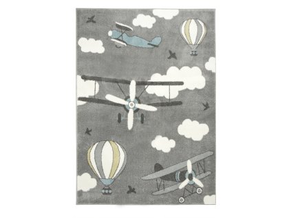 Dětský kusový koberec Lima 9359B Letadla Létající balóny šedý krémový (Rozměr 120x170 cm)