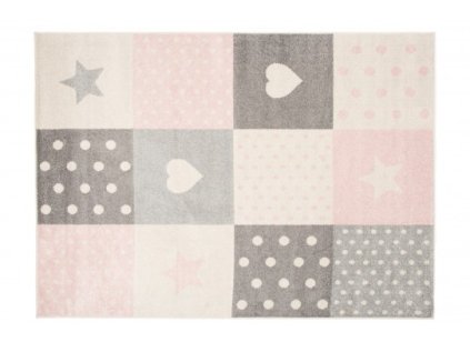Kusový koberec LAZUR C573I hvězdy srdce bílý růžový (Rozměr 80x150 cm)