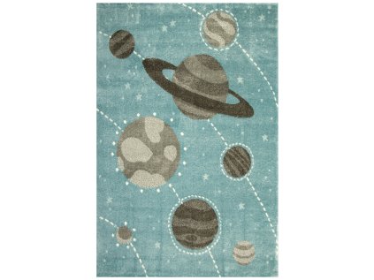 Dětský kusový koberec Lima F495A Planety Vesmír modrý šedý (Rozměr 120x170 cm)