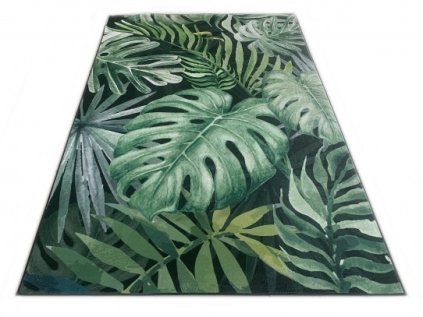 Moderní kusový koberec FLANNEL PRINTED C139D Listy zelený (Rozměr 80x150 cm)