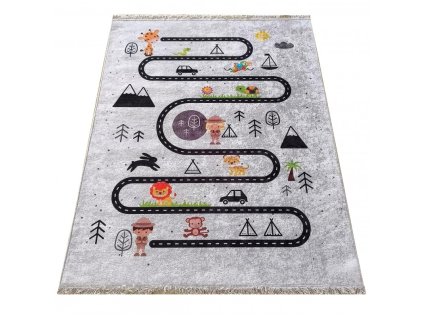 Dětský kusový koberec pratelný Horeca New 139 Cesta šedý