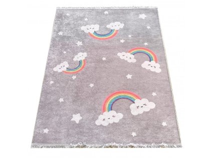 Dětský kusový koberec pratelný Horeca New 142 Duha Mráčky šedý