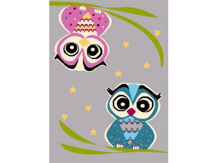 Dětský kusový koberec Agnella Funky Top Owl Sovy šedý