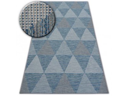 Kusový koberec SISAL LOFT 21132 Trojúhelníky slonová kost / modrý / stříbrný