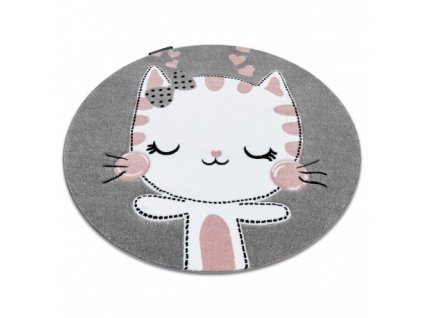 Dětský kulatý koberec PETIT Kočička šedý