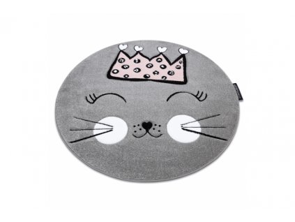 Dětský kulatý koberec PETIT Kočka šedý