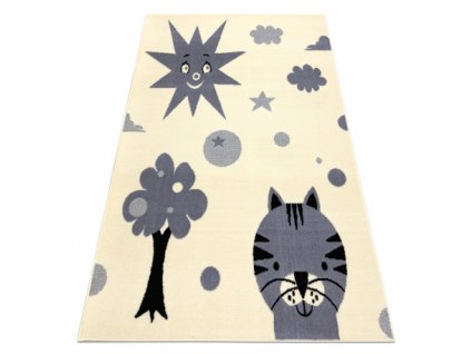 Dětský kusový koberec BCF FLASH 3992 Slunce kočka strom krémový / šedý