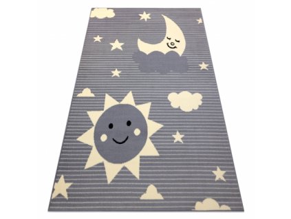 Dětský kusový koberec BCF FLASH 4001 Slunce Měsíc nebe hvězdy šedý