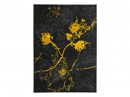 Moderní kusový koberec FESTIVAL 2743A Květy černý žlutý
