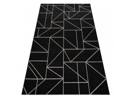 Kusový koberec Sisal FLOORLUX 20605 geometrický vzor černý / stříbrný
