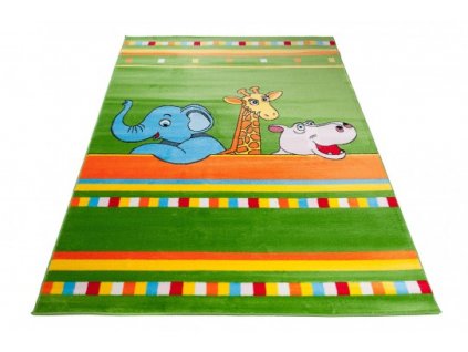 Dětský kusový koberec KINDER C760A Slon Žirafa Hroch zelený