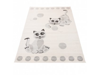 Dětský kusový koberec HAPPY H318A Kočičky bílý šedý