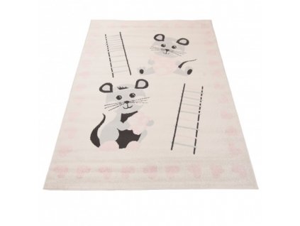 Dětský kusový koberec HAPPY H320A Myšky bílý růžový