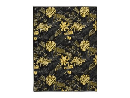 Kusový koberec Monstera Listy palmy černý / zlatý