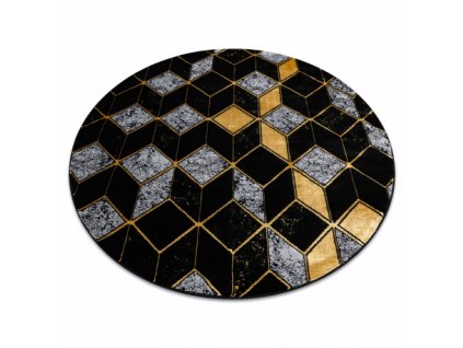 Moderní kulatý koberec GLOSS 400B 86 Geometrický vzor 3D černý / zlatý