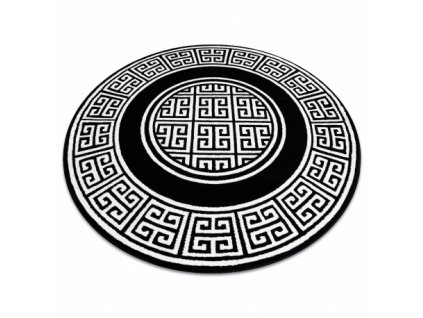 Moderní kulatý koberec GLOSS 6776 85 Řecký vzor černý / slonová kost