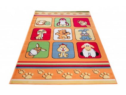 Dětský kusový koberec KINDER H059B Zvířátka oranžový