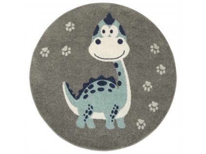 Kulatý dětský koberec EMILY KIDS 5860B Dinosaurus Šedý / Modrý
