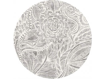 Kulatý koberec vlněný Agnella Agnus Hejk Květy Šedý Bílý