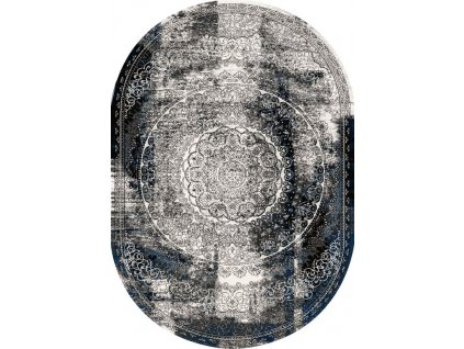 Oválný koberec vlněný Agnella Agnus Currus Černý Šedý